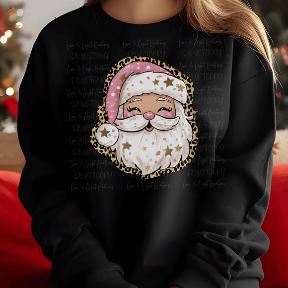 Pink and Leopard Print Santa Head