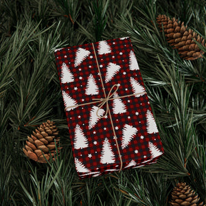 Buffalo Plaid Christmas Tree Wrapping Paper - Festive Holiday Gift Wrap Roll