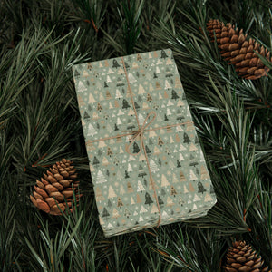 Sage Green Christmas Tree Doodle Wrapping Paper - Stylish Holiday Gift Wrap