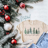 Merry & Bright Tree Farm T-Shirt | Bella Canvas Winter Scene Tee | Watercolor Christmas Shirt | Holiday Graphic Tee | Festive Xmas Top