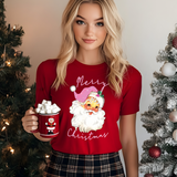 Merry Christmas T-Shirt | Bella Canvas Pink Santa Shirt | Cute Holiday Graphic Tee | Christmas Gift for Women | Festive Xmas T-Shirt