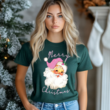 Merry Christmas T-Shirt | Bella Canvas Pink Santa Shirt | Cute Holiday Graphic Tee | Christmas Gift for Women | Festive Xmas T-Shirt
