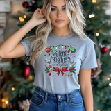 Silent Nights? Not in Healthcare Shirt | Nurse Christmas T-Shirt | Festive Holiday Tee with Lights, Holly & Bow | Medical Field Gift Idea