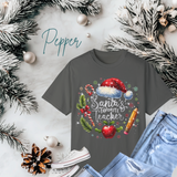 Santa's Favorite Teacher Shirt - Comfort Colors T-Shirt | Glitter Holiday Teacher Gift | Christmas Santa Hat Design | Multiple Colors