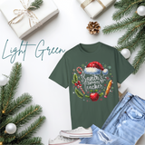Santa's Favorite Teacher Shirt - Comfort Colors T-Shirt | Glitter Holiday Teacher Gift | Christmas Santa Hat Design | Multiple Colors