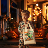 Personalized Dinosaur Trick or Treat Bag| Kid Halloween Candy Basket| Spooky Saurus Rex Canvas Tote Bag| Mummy Dinosaur Skeleton Candy Bag