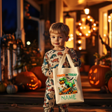 Personalized Dinosaur Trick or Treat Bag| Kid Halloween Candy Basket| Spooky Saurus Rex Canvas Tote Bag| Mummy Dinosaur Skeleton Candy Bag