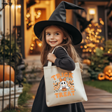 Personalized Halloween Tote Bag| Cute Ghost with Coquette bow Halloween Canvas Tote| Trick or Treat Goodie Gift Bag| Kid Trendy Candy Basket