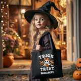 Personalized Halloween Tote Bag| Cute Ghost with Coquette bow Halloween Canvas Tote| Trick or Treat Goodie Gift Bag| Kid Trendy Candy Basket