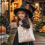 Coquette Bow Halloween Tote Bag| Cute Pink Ghost Halloween Canvas Tote| Trick or Treat Goodie Gift Bag| Kids Trendy Candy Basket| Kid Gift