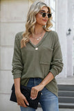 Exposed Seam V-Neck Long Sleeve T-Shirt
