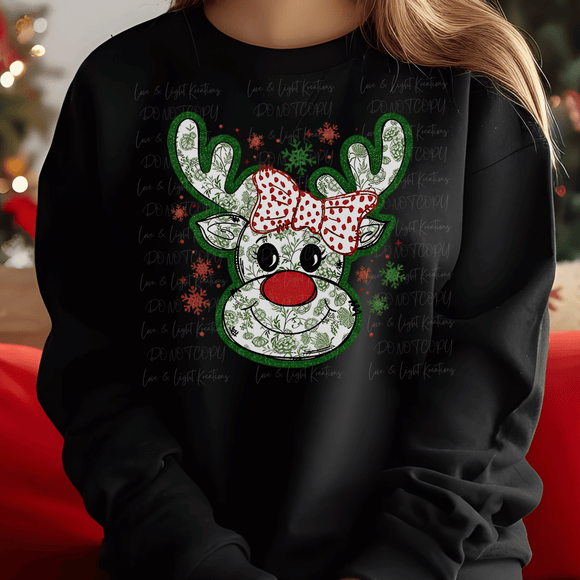 Red and Green Reindeer Pattern with Bow