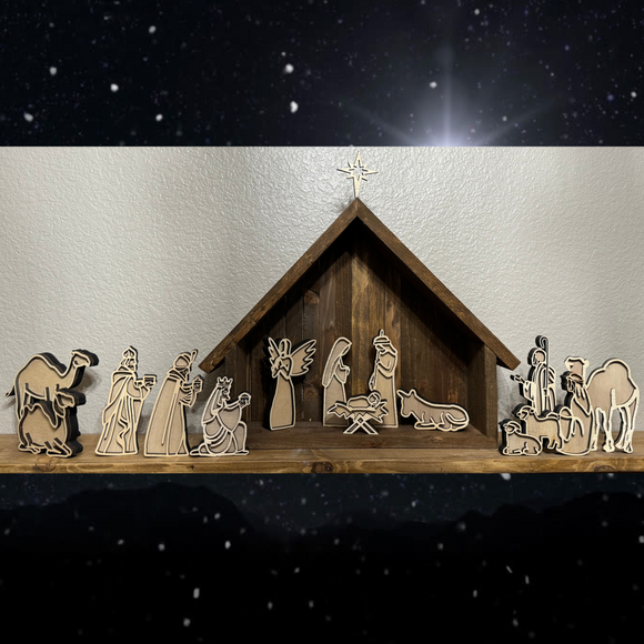 3D 14-Piece Handcrafted Wooden Nativity Set with Stable | Laser-Cut Holiday Décor | Christian Christmas Scene | Unique Gift