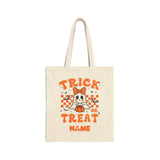 Personalized Halloween Tote Bag| Cute Ghost with Coquette bow Halloween Canvas Tote| Trick or Treat Goodie Gift Bag| Kid Trendy Candy Basket
