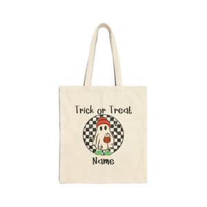Personalized Halloween Tote Bag| Ghost Canvas Tote Bag| Retro Ghost| Trick or Treat Goodie Gift Bag| Kids Spooky Cute Retro Trendy Candy Bag