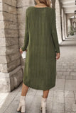 Ribbed Curved Hem Round Neck Long Sleeve Dress