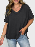 Lovelet Texture V-Neck Half Sleeve T-Shirt