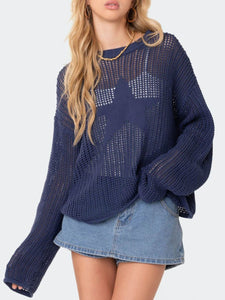 Star Round Neck Long Sleeve Knit Top