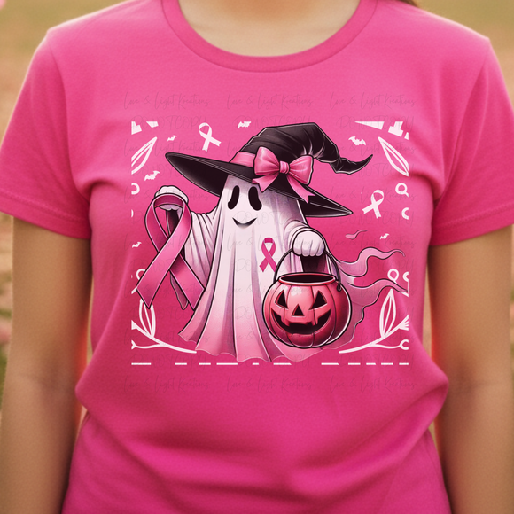 Breast Cancer Pink Ribbon Ghost with white elements