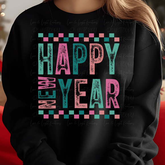 Colorful Retro Happy New Year Distressed