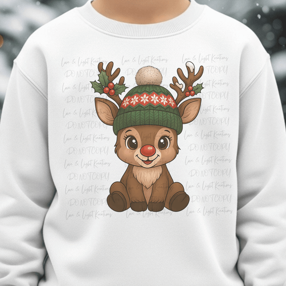 Cute Green Hat Red Nose Reindeer