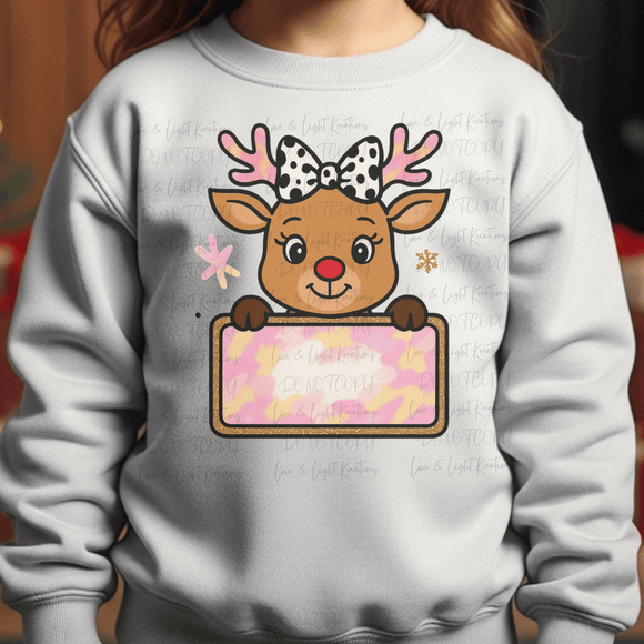 Faux Glitter Girl Red Nose Reindeer