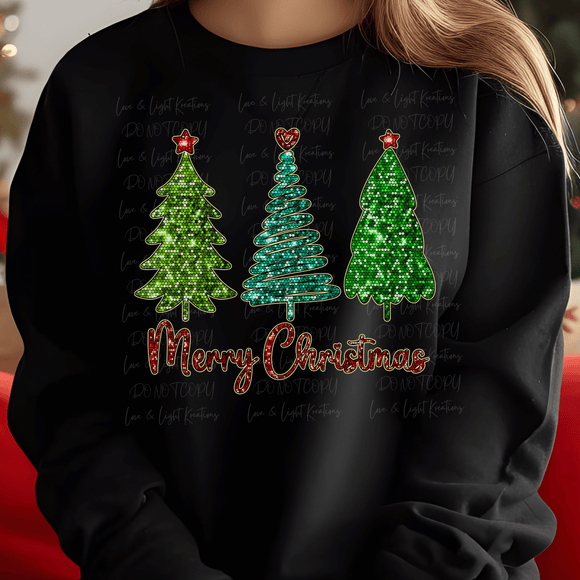 Three Faux Sequin Christmas Trees