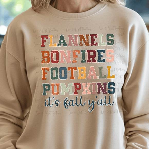 Flannels Bonfires Footballs Pumpkins Fall Y'all