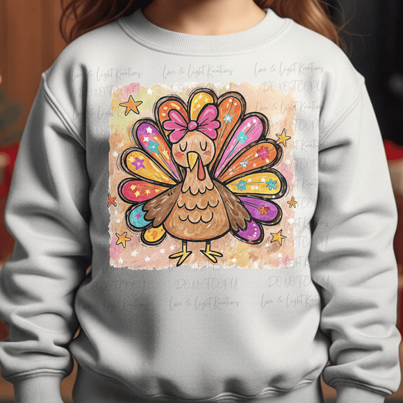 Girl Doodle Watercolor Turkey