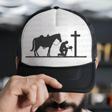 Horse and Cowboy Kneeling at the Cross