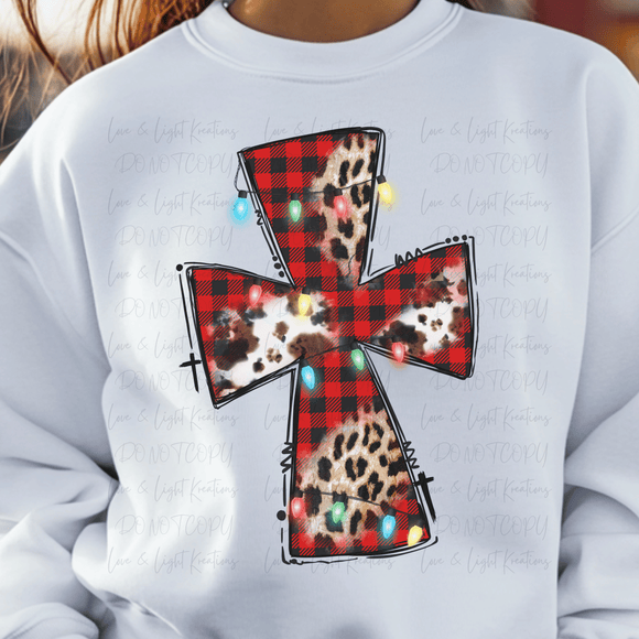Leopard and Red Plaid Christmas Cross
