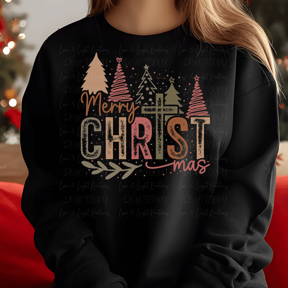 Merry Christmas with Cross and Trees