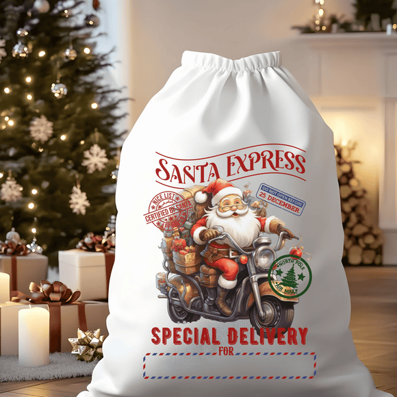 North Pole Express Brown Motorcycle Santa Sack