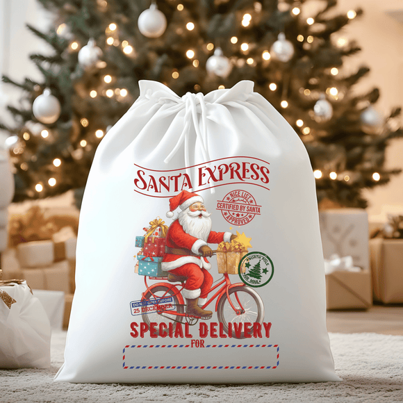 North Pole Express Red Bike Santa Santa Sack