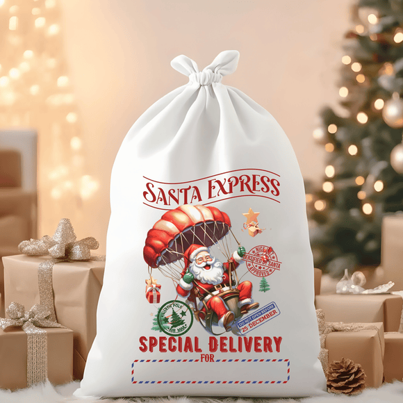 North Pole Express Santa Parachuting with Presents Santa Sack