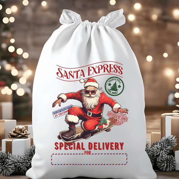 North Pole Express Santa Skate Board Ride Santa Sack