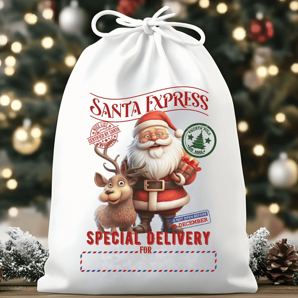 North Pole Express Santa and Reindeer Santa Sack