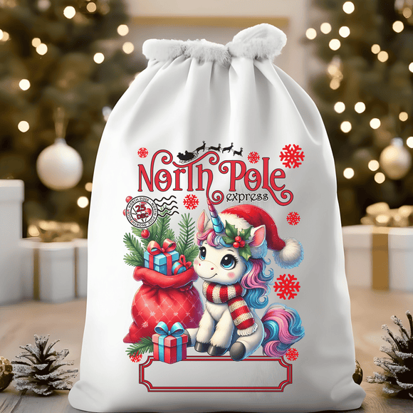 North Pole Express Unicorn Santa Sack