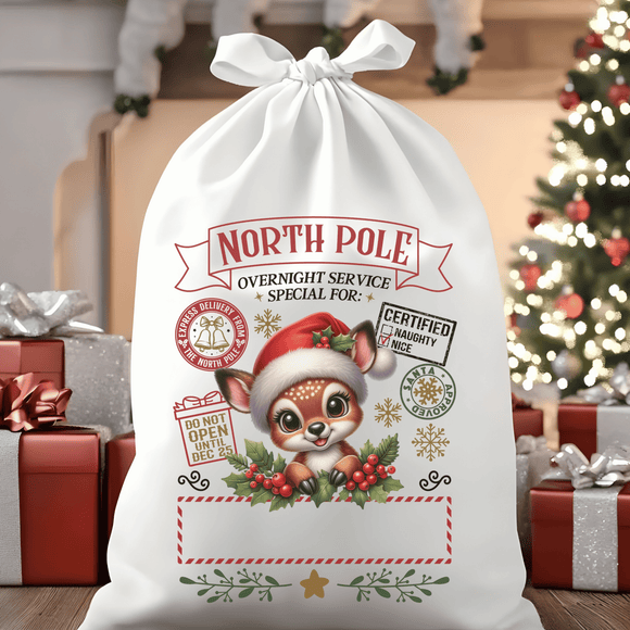 North Pole Overnight Service Special Reindeer Santa Sack