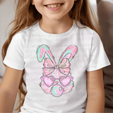 Paint Stroke Easter Bunny Head with Heart Glasses and Blowing a Bubblegum Bubble