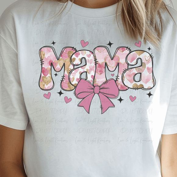 Pink Heart Print Mama with Bow