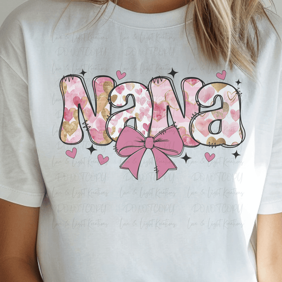 Pink Heart Print Nana with Bow