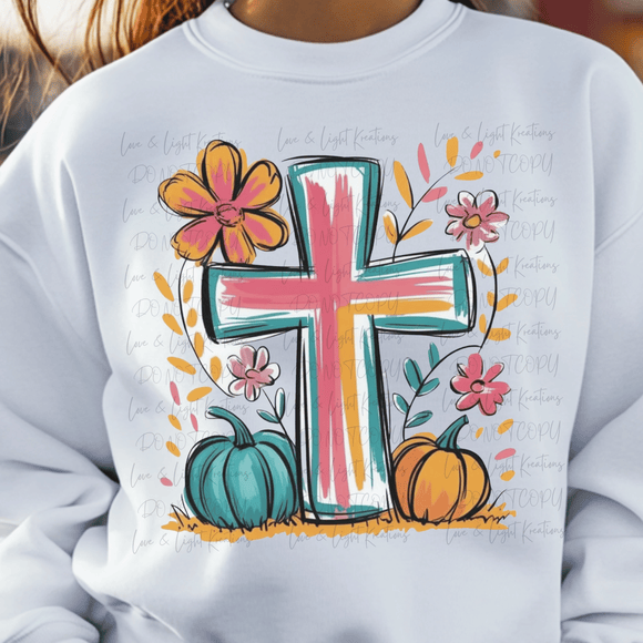 Preppy Fall Cross and Pumpkins