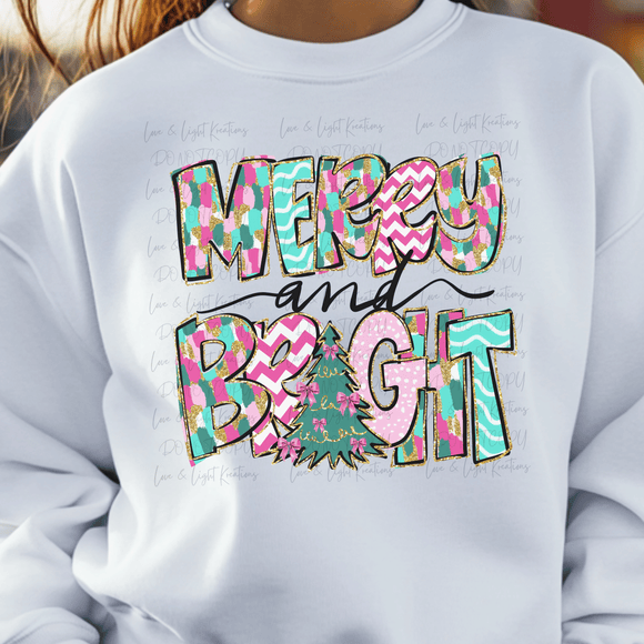 Preppy Faux Glitter Merry and Bright