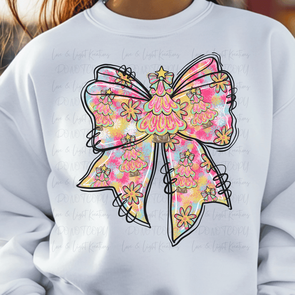 Preppy Floral Christmas Tree Coquette Bow