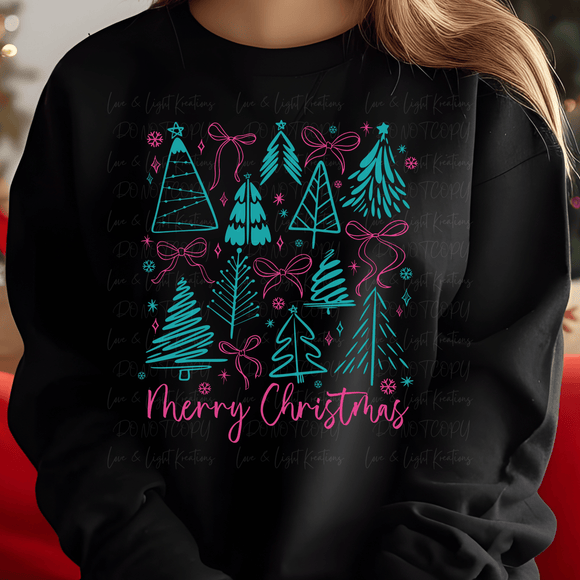 Preppy Merry Christmas Trees Doodles