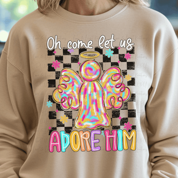 Preppy Oh Come Let Us Adore Him Paint Stroke Angel