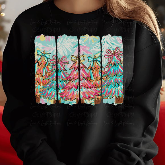 Preppy Paint Stroke Christmas Trees with Coquette Bows