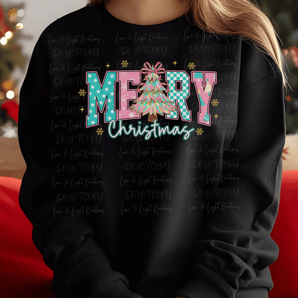 Preppy Pink and Turquoise Merry Christmas