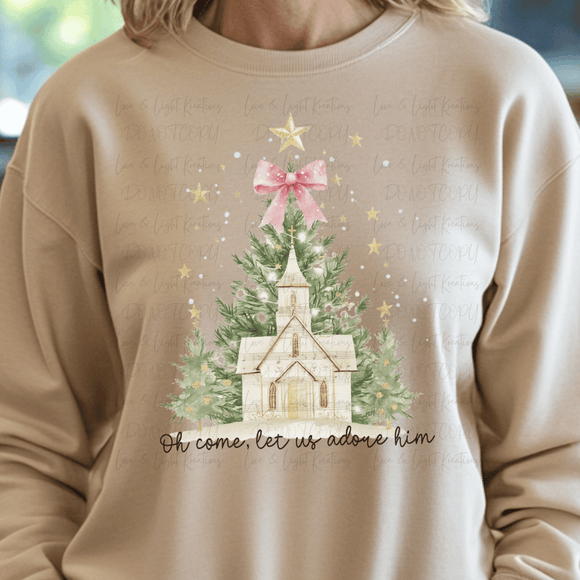 Preppy White Church Oh Come Let Us Adore Him Trees
